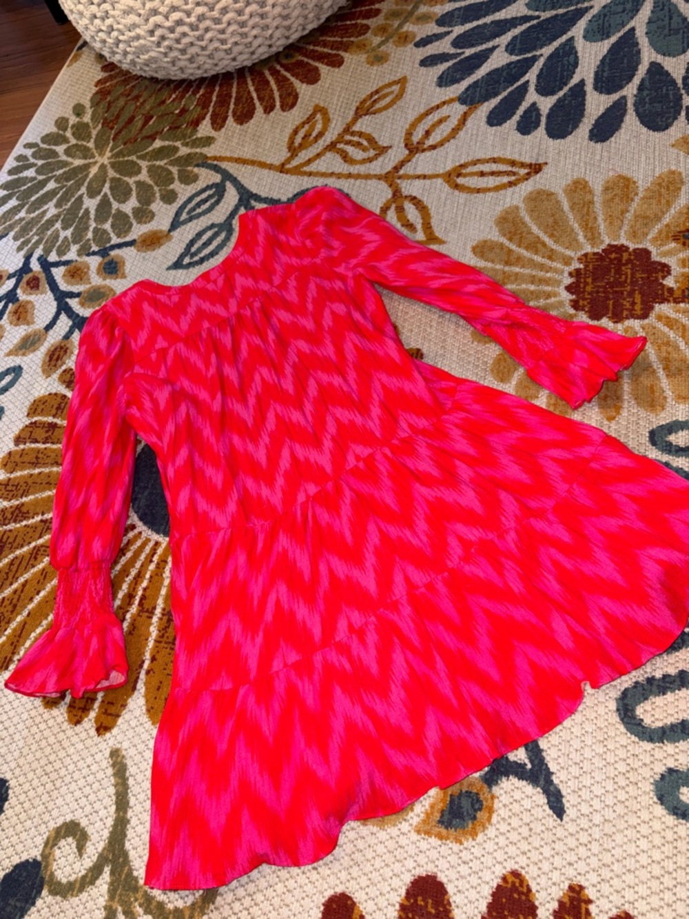 Pomander Place Bright Pink Zigzag Tiered Dress size S - Picture 6 of 6